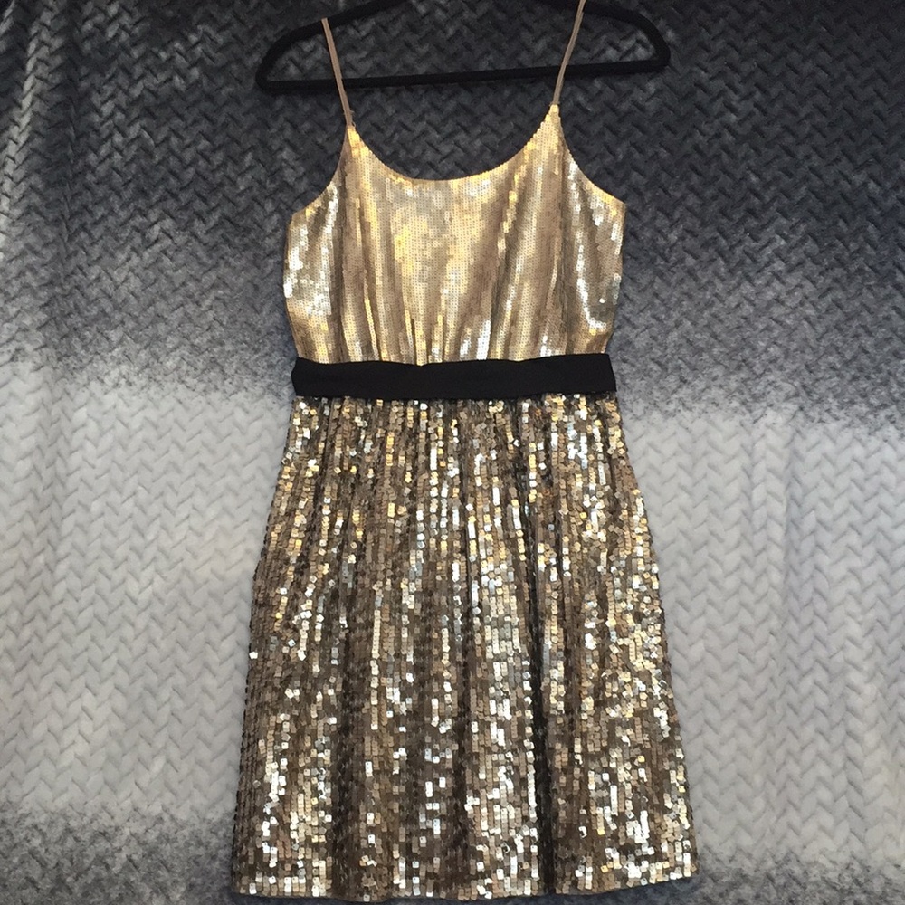Express dress sequins gold bronze color